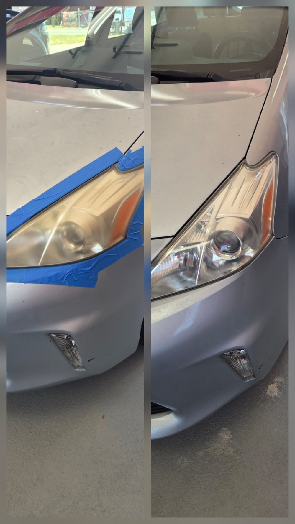 Before and after headlight restoration in Tampa